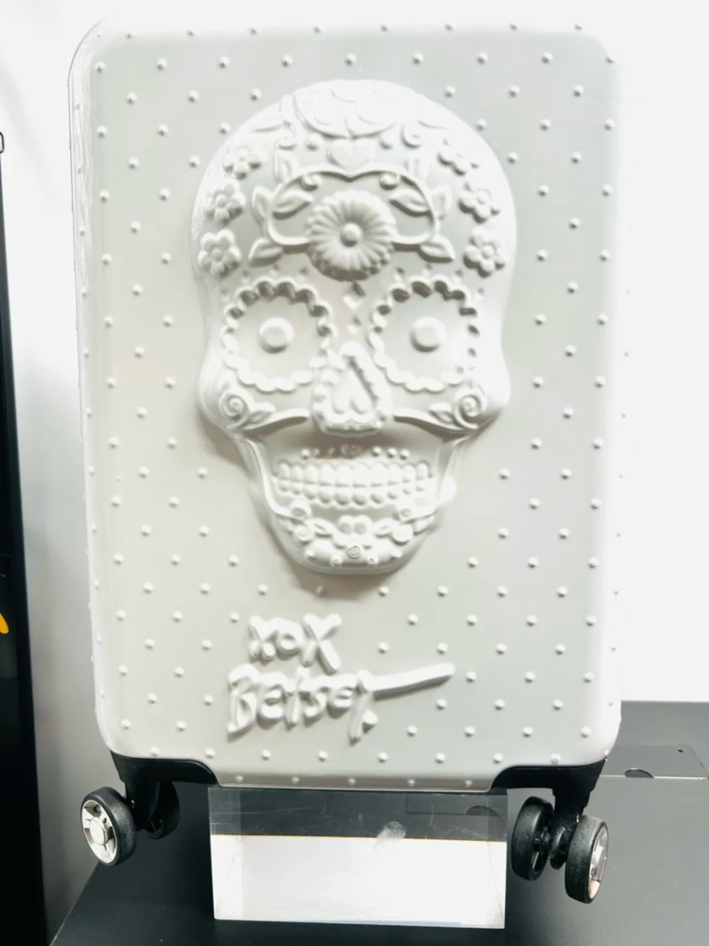 Betsey Johnson White Embossed Sugar Skull Carry-On Luggage